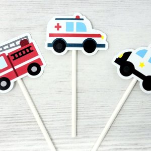 Emergency Vehicles Cupcake Toppers, Firetruck Cupcake Toppers, Ambulance Cupcake Toppers, Police Car Cupcake Toppers
