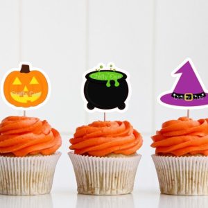 HALLOWEEN CUPCAKE TOPPERS - Halloween Party Cupcake Toppers, Halloween Decorations, Halloween Party Supplies, Pumpkin Cupcake Toppers Witch