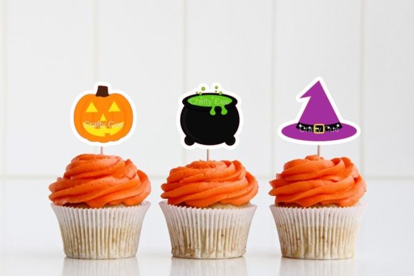 HALLOWEEN CUPCAKE TOPPERS - Halloween Party Cupcake Toppers, Halloween Decorations, Halloween Party Supplies, Pumpkin Cupcake Toppers Witch