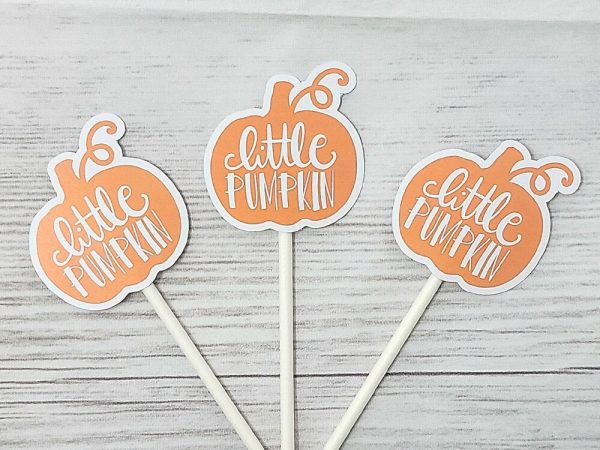 LITTLE PUMPKIN CUPCAKE Toppers - Pumpkin Cupcake Toppers Pumpkin Cake Toppers, Little Pumpkin Birthday, Pumpkin Party, Pink and Gold Pumpkin