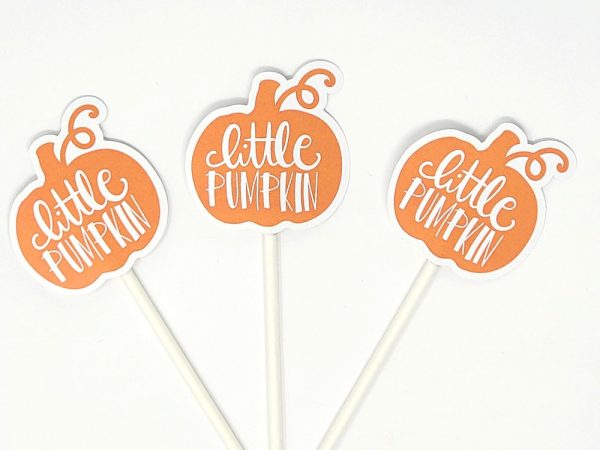 LITTLE PUMPKIN CUPCAKE Toppers - Pumpkin Cupcake Toppers Pumpkin Cake Toppers, Little Pumpkin Birthday, Pumpkin Party, Pink and Gold Pumpkin