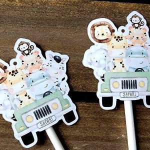 Set of 12 - SAFARI ANIMAL CUPCAKE Toppers - Jungle Animal Cupcake Toppers - Zoo Animal Cupcake Toppers - Safari Animal Cupcake Toppers