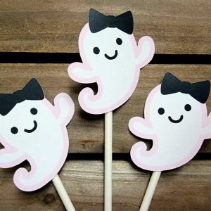 HALLOWEEN CUPCAKE TOPPERS - Girl Ghost Cupcake Toppers Pink Ghost Cupcake Toppers Halloween Decorations Halloween Party Halloween Ghost