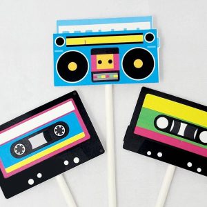 80's Cupcake Toppers, Neon 80's Cupcake Toppers, Cassette Tape Cupcake Toppers, Boom Box Cupcake Toppers, 90's Party Decorations 812171128PM