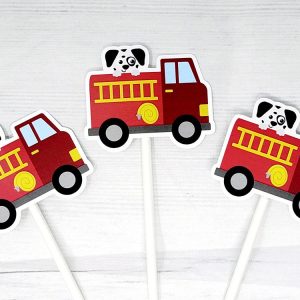 Firetruck Cupcake Toppers, Dalmatian Cupcake Toppers