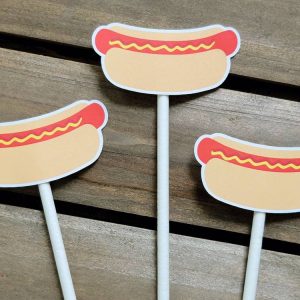 Hot Dog Cupcake Toppers, Hot Dog Decorations, Hot Dog Birthday Party