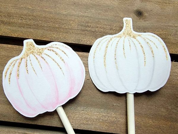 LITTLE PUMPKIN CUPCAKE Toppers - Pumpkin Cupcake Toppers Pumpkin Cake Toppers, Little Pumpkin Birthday, Pumpkin Party, Pink and Gold Pumpkin