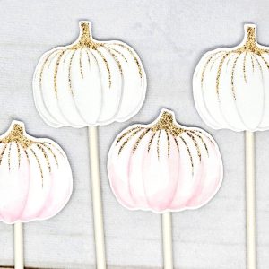 LITTLE PUMPKIN CUPCAKE Toppers - Pumpkin Cupcake Toppers Pumpkin Cake Toppers, Little Pumpkin Birthday, Pumpkin Party, Pink and Gold Pumpkin