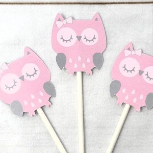 Owl Cupcake Toppers - Pink and Grey Owl Cupcake Toppers - 8516928A