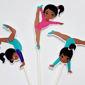 Gymnastics Cupcake Toppers, Gymnast Cupcake Toppers, Girl Gymnasts, African American Gymnasts
