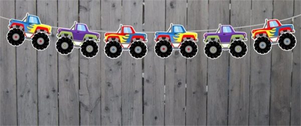 Monster Truck Garland, Monster Truck Banner, Monster Truck Party Banner, Monster Truck Party Decorations, Monster Truck Party Sign