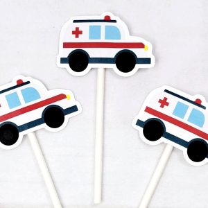 Ambulance Cupcake Toppers, Ambulance Cupcake Picks, Cupcake Toppers