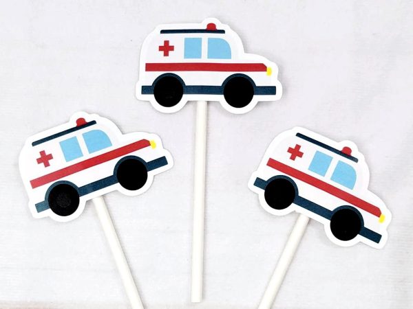 Ambulance Cupcake Toppers, Ambulance Cupcake Picks, Cupcake Toppers