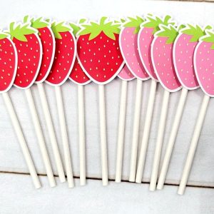 Strawberry Cupcake Toppers - Strawberry Birthday Strawberry Party Strawberry Decorations Strawberry Cake Picks Strawberry First Birthday 1st