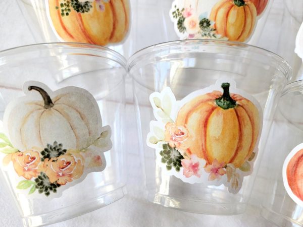 FALL PUMPKIN PARTY Cups - Little Pumpkin Cups Fall Baby Shower Cups Pink Pumpkin Fall Baby shower White Pumpkin Party Cups Party Favors