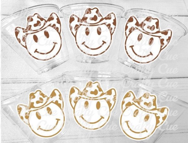 COWBOY PARTY CUPS - Cowgirl Cups Cowgirl Party Decorations Cowgirl Bachelorette Cow Print Hat Smiley Face Cups Cowgirl Rodeo Party Cups