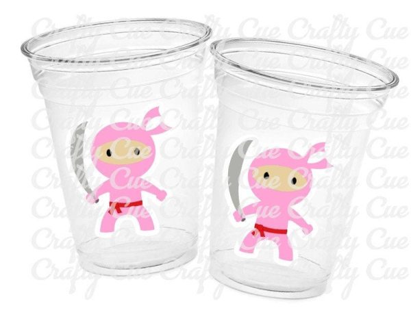 NINJA PARTY CUPS - Girl Ninja Cups Ninja Birthday Party Ninja Party Decorations Ninja Party Supplies Pink Ninja Cups Ninja Party Favors