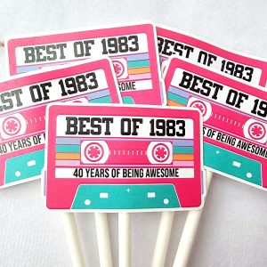 Pink 40th Birthday Party Cupcake Toppers Pink Cassette 40th Birthday Cupcake Toppers Best of 1983 Birthday Vintage 1983 Party 40th Birthday