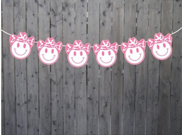 COWGIRL PARTY GARLAND - Cowgirl Smiley Garland Banner Cowgirl Cow Print Banner Garland Let's Go Girls Howdy Decorations Bachelorette Party