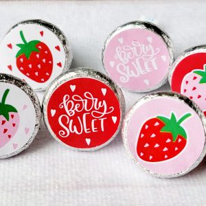 180 - STRAWBERRY FAVOR STICKERS for candy Strawberry Party Stickers Strawberry Birthday Strawberry Party Decoration 1st Birthday Berry Sweet
