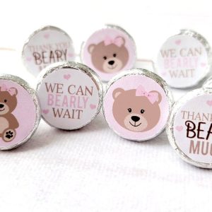 180 - TEDDY BEAR STICKERS Girl Baby Shower Favor Stickers Mini Candy Stickers Pink Baby Shower Sticker Pink Teddy Bear Stickers Shower Favor