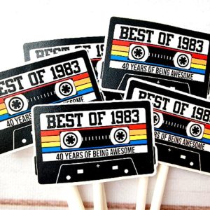 40th Birthday Party Cupcake Toppers Tan Cassette 40th Birthday Cupcake Toppers Best of 1983 Birthday Vintage 1983 Party 40th Birthday Party