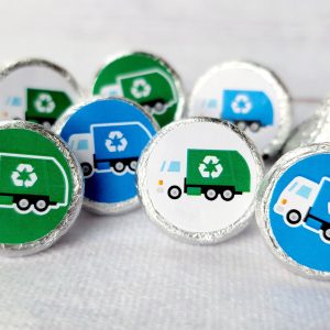 180 - Garbage Truck Stickers Recycle Truck Stickers Garbage Truck Favor Stickers Candy Wrapper Trash Day Chocolate Candy Favor Stickers