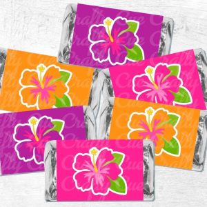30 - LUAU PARTY STICKERS Luau Candy Wrapper Stickers Luau Party Favors Luau Birthday Stickers Hibiscus Party Favor Stickers for Mini Candy