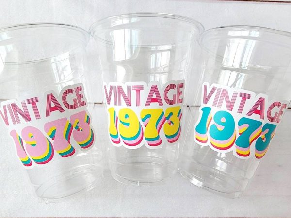 50th PARTY CUPS - 50 and Fabulous 50th Birthday Party 50th Birthday Favors Vintage 1973 Cups 50th Party Decorations 1973 Birthday Party Cups