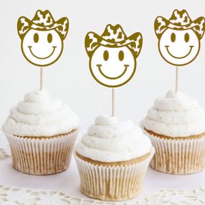 12 - Cowboy Cupcake Toppers Western Rodeo Cupcake Toppers Cowboy Baby Shower Cupcake Topper Cowboy Decoration Cowboy Smiley Face Cake Topper