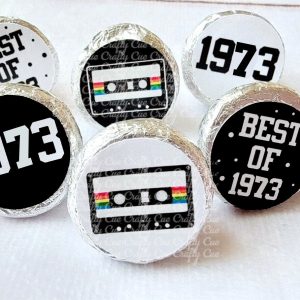 180 - 50th Birthday Cassette Tape Stickers 50th Birthday Party Favor Stickers for Candy Vintage 1973 40th Birthday Best of 1973 Birthday
