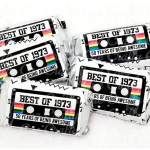 30 - 50th Birthday Cassette Tape Stickers 50th Birthday Stickers For Mini Candy Bar Wrapper Vintage 50th Birthday Best of 1973 Birthday