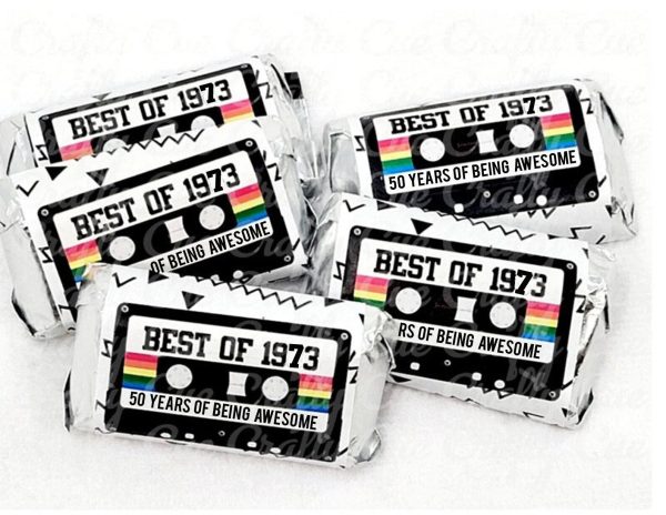 30 - 50th Birthday Cassette Tape Stickers 50th Birthday Stickers For Mini Candy Bar Wrapper Vintage 50th Birthday Best of 1973 Birthday