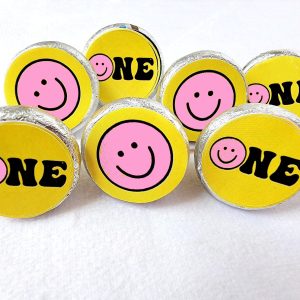 180 - ONE HAPPY GIRL Party Stickers One Happy Dude Party Favors One Happy Girl Birthday Decorations One Happy Dude Smiley Face Candy Sticker