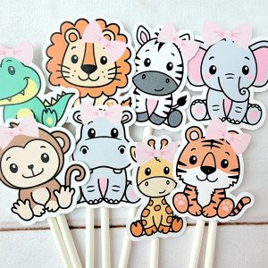 Set of 12 - SAFARI ANIMAL CUPCAKE Toppers - Jungle Animal Cupcake Toppers - Zoo Animal Cupcake Toppers - Safari Animal Cupcake Toppers