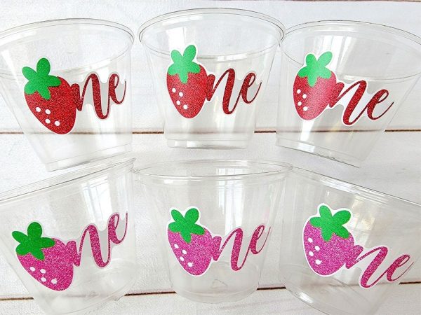 STRAWBERRY PARTY CUPS - Strawberry Birthday Cups Strawberry Cups First Birthday Strawberry One Party Decorations Strawberry Baby Shower
