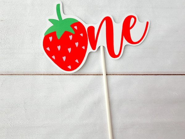 Strawberry Cake Topper - Strawberry Birthday Strawberry Party Strawberry Decorations Strawberry Centerpiece Sticks Strawberry First Birthday
