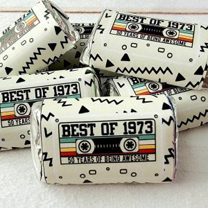 30 - 50th Birthday Cassette Tape Stickers 50th Birthday Stickers For Mini Candy Bar Wrapper Vintage 50th Birthday Best of 1973 Birthday