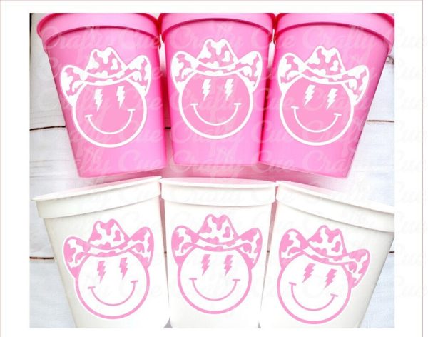 COWGIRL SMILEY FACE Cups Cowgirl Cups Cowgirl Party Favor Cowgirl Bachelorette Party Cowgirl Birthday Rodeo Party Cow Print Hat Cups Disco