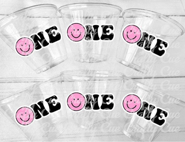 ONE HAPPY GIRL Smiley Face Cups Smiley Face Birthday Happy Smiley Face First Birthday Happy Smiley Face Cups Smiley Face Favors Smiley Face
