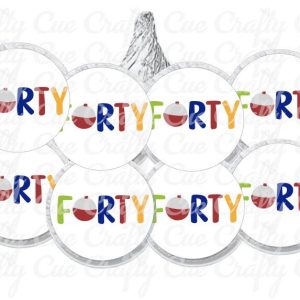180 - 40th Fishing Party Stickers Fishing Birthday Party Favors Bait Candy Stickers Fishing First Birthday Gone Fishing The Big 40 Bobber