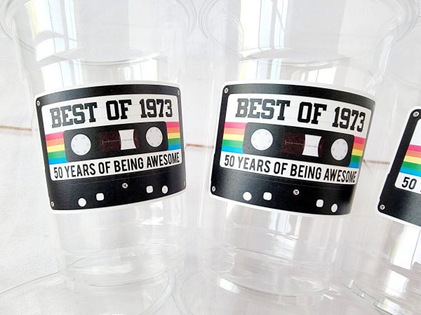 50th BIRTHDAY PARTY CUPS 50th Party Decorations 50th Party Favors 50th Birthday Cassette Tape Cups Best of 1973 Birthday Party Vintage 1973