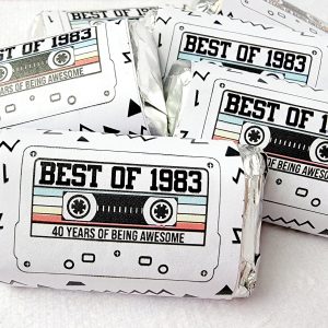30 - 40th Birthday Cassette Tape Stickers 40th Birthday Stickers or Mini Candy Bar Wrapper Vintage 40th Birthday Best of 1983 Birthday