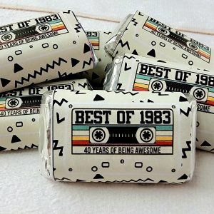 30 - Tan 40th Birthday Cassette Tape Stickers 40th Birthday Stickers or Mini Candy Bar Wrapper Vintage 40th Birthday Best of 1983 Birthday