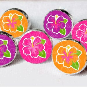 180 - LUAU PARTY STICKERS Luau Candy Wrapper Stickers Luau Party Favors Luau Birthday Stickers Hibiscus Party Favor Stickers for Mini Candy