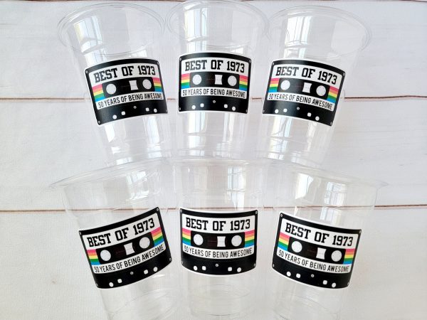 50th BIRTHDAY PARTY CUPS 50th Party Decorations 50th Party Favors 50th Birthday Cassette Tape Cups Best of 1973 Birthday Party Vintage 1973