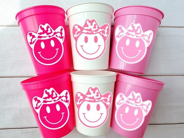 COWGIRL SMILEY FACE Cups Cowgirl Cups Cowgirl Party Favor Cowgirl Bachelorette Party Cowgirl Birthday Rodeo Party Cow Print Hat Cups Disco