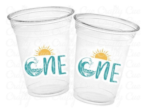 Surf Birthday Cups, The Big One Cups, 1st Birthday Party Cups, Surf Birthday Party Favors, Boy Surfing Cups, Surfs Up, Surfer, Catch A Wave