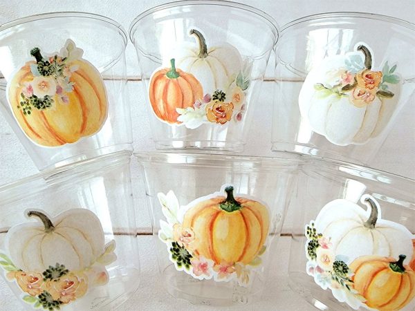 FALL PUMPKIN PARTY Cups - Little Pumpkin Cups Fall Baby Shower Cups Pink Pumpkin Fall Baby shower White Pumpkin Party Cups Party Favors