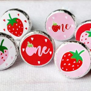 180 - STRAWBERRY ONE Favor Candy Stickers Strawberry Party Stickers Strawberry Birthday Strawberry Party Decoration 1st Birthday Berry Sweet